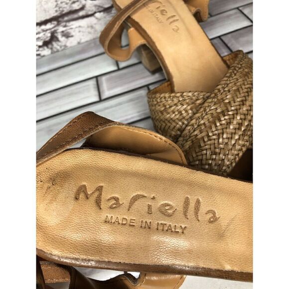 Mariella Brown Leather Woven Cross AnkleStrap Heel Sandals Women Sz 7.5M US/38EU - Picture 3 of 16